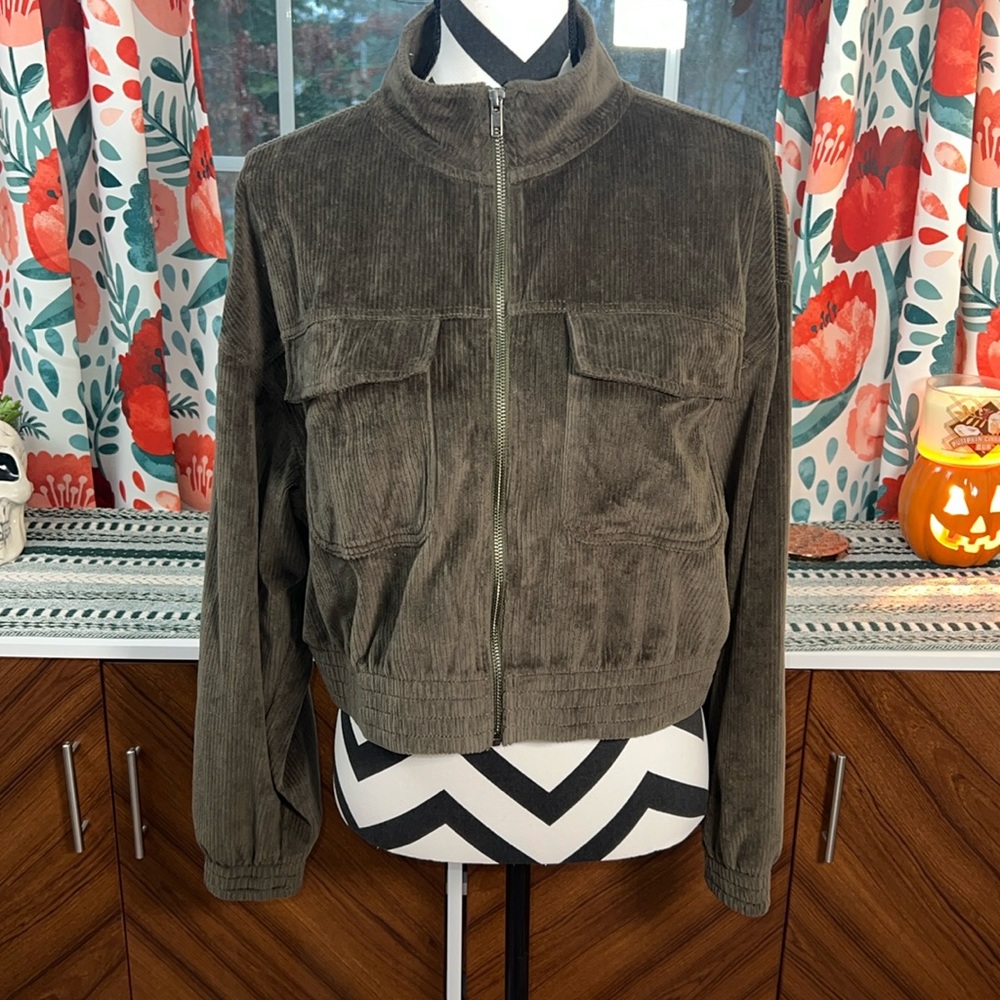 Aerie Groove-On Velour Full Zip Jacket in Nomad Olive